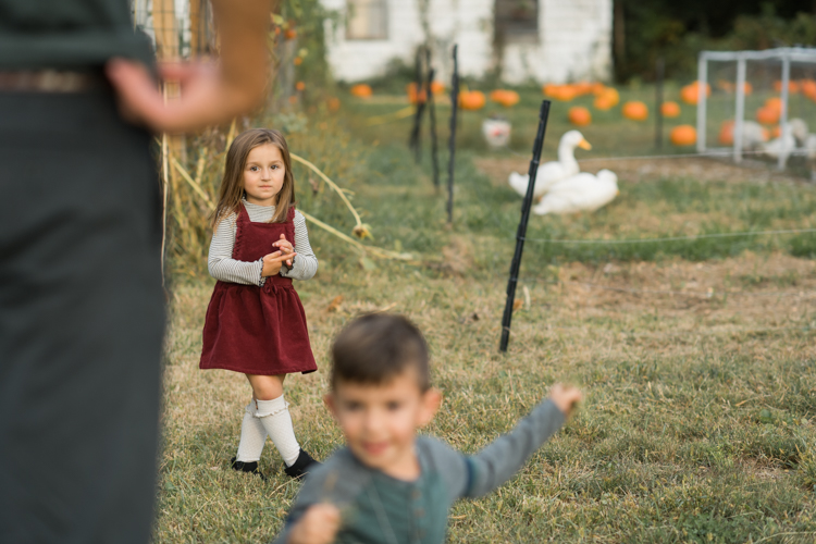 Fall is in full swing here in NJ, my first Fall Family session with Anna and Adam at their Farm House in Hackettstown NJ. Anna and Adam recently purchased their dream farm house on a 4 acres of land. This family of four now has chickens, ducks, birds, cats, a dog, sheep and plans to add many more to the list in the future. I had the honor of visiting Anna and Adam and their two beautiful children at their Farm the other day. I got much need vitamin D walking around the property, enjoying the foliage, running around with their kids and meeting all the farm animals. I sincerely enjoy photographing families now because there are no dull moments with kids, every moment is perfect! Fall family session at Anna and Adam’s Farm at Hackettstown NJ photographed by Karis from HeyKaris.